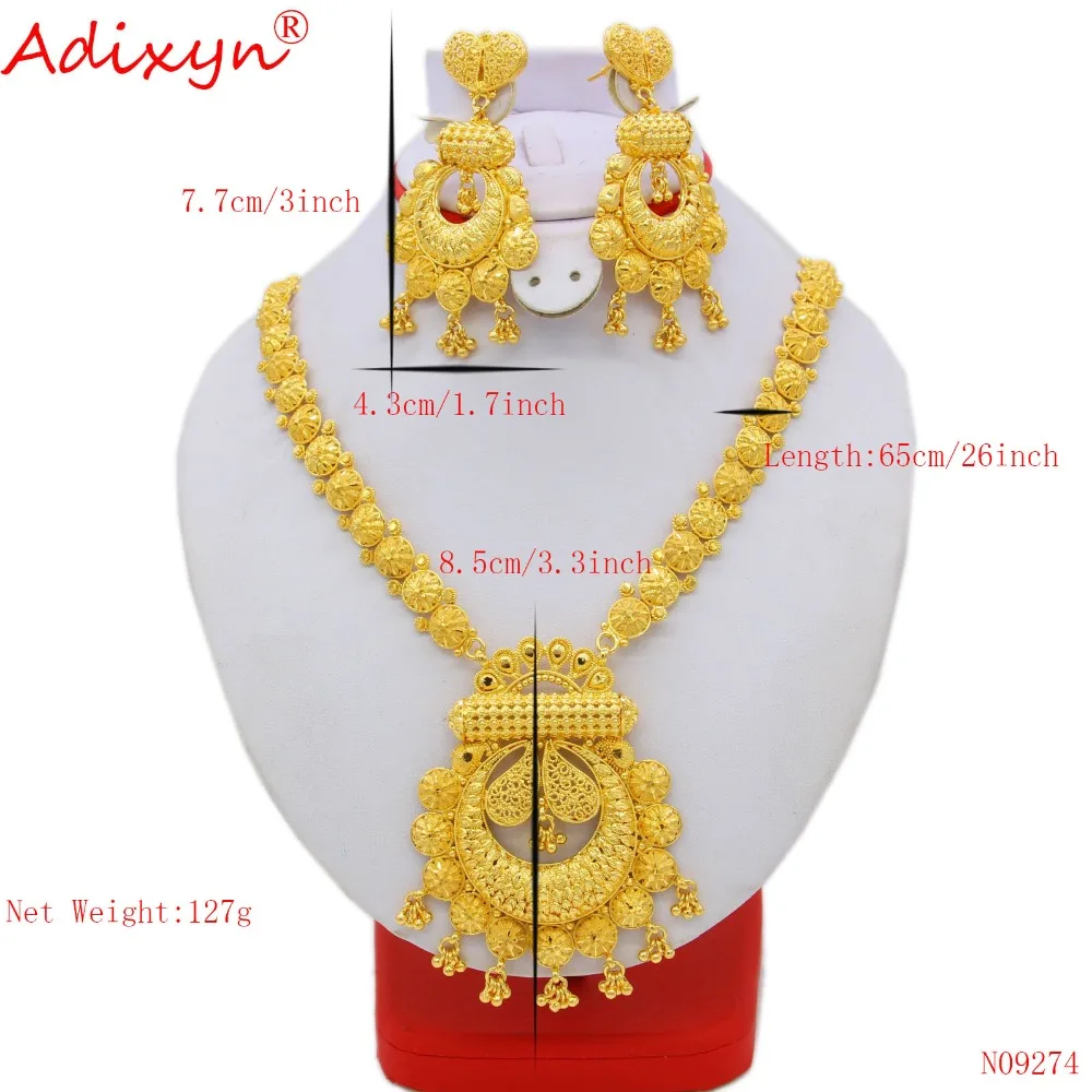 Adixyn длинный размер ожерелье серьги ювелирные изделия для женщин золотой цвет