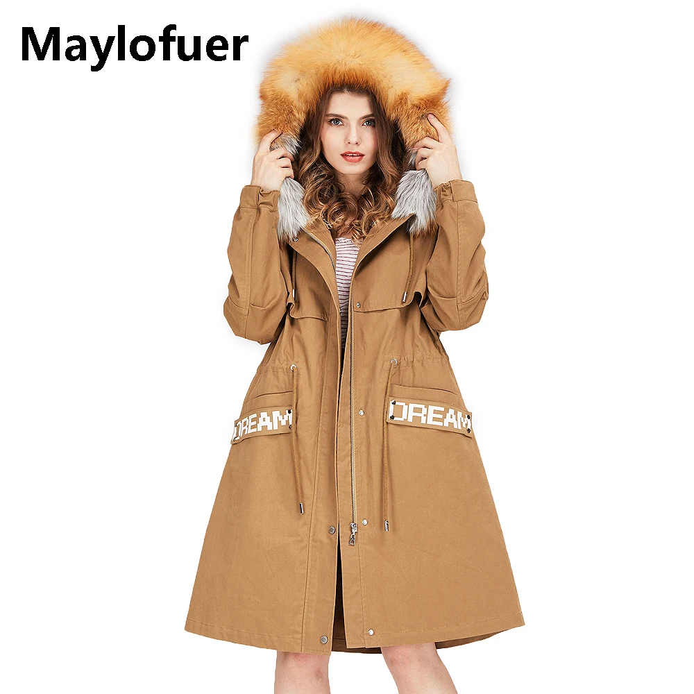 Maylofuer Съемный натуральный красный Лисий меховой воротник пальто с капюшоном