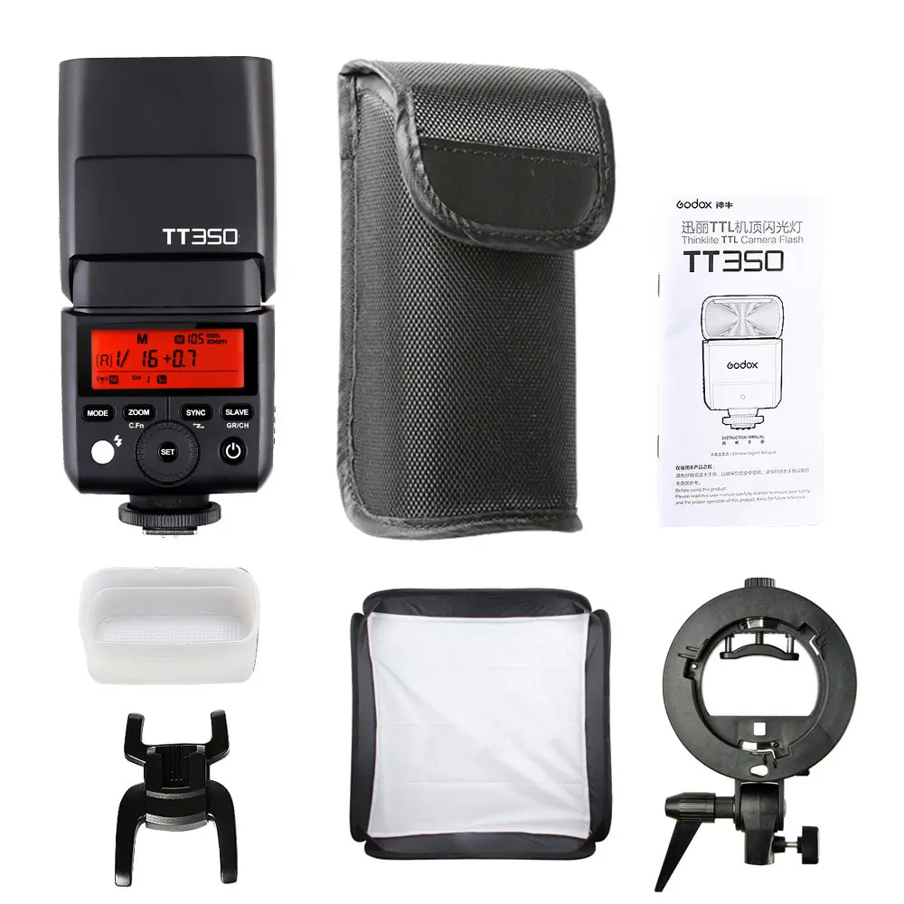 Godox Мини Вспышка Bulit-in 2,4G Беспроводная X система ttl TT350S высокая скорость 1/8000 s GN36+ s-тип кронштейн+ софтбокс комплект для Sony
