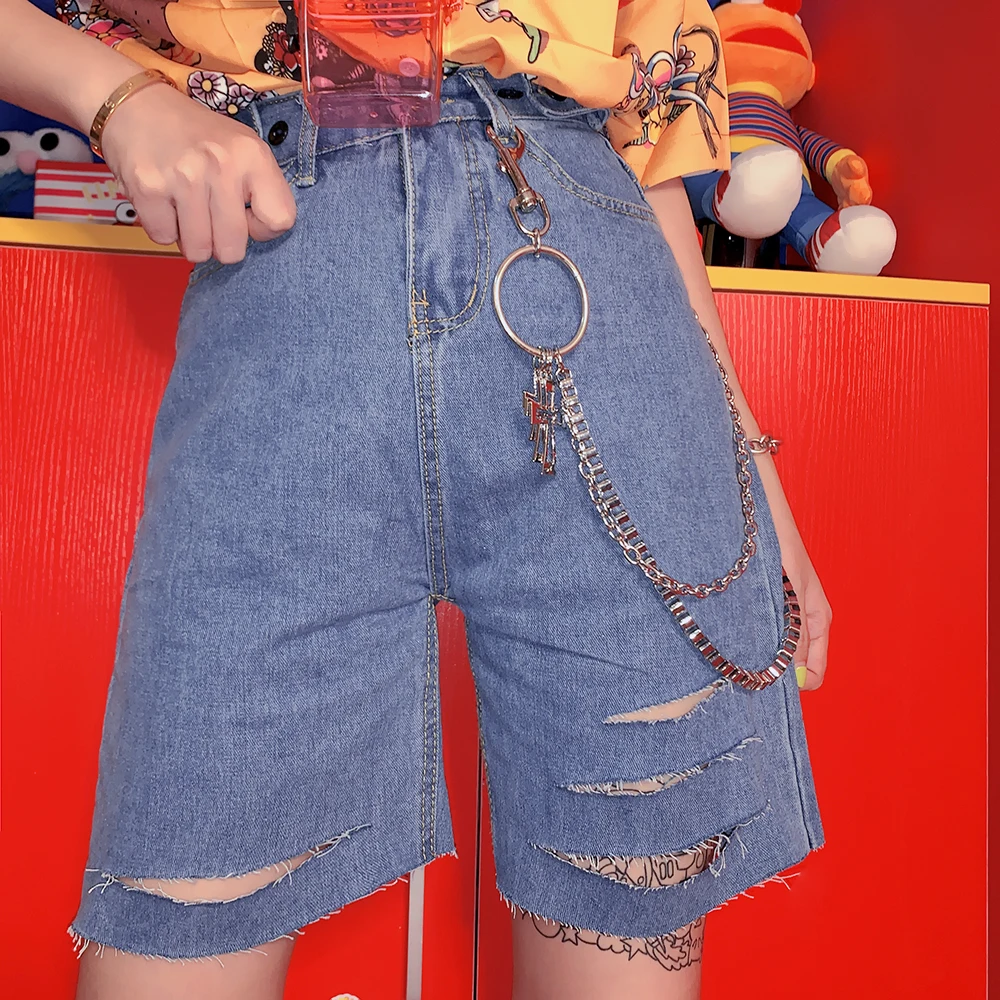 

Broken streets BF wind loose wide legs leisure 5 minutes leisure summer jeans middle