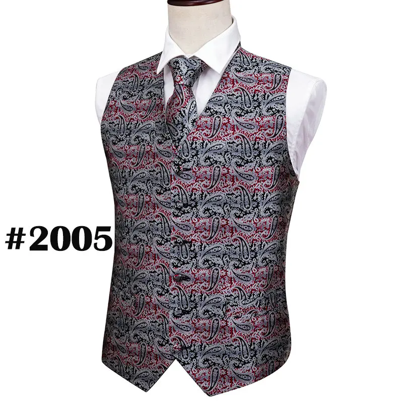 MJ-2005 Дизайнерские мужские классические черные Пейсли ЖАККАРДОВЫЕ фолральные шелковые жилеты платок галстук жилет Карманный платок для костюма набор Barry.Wang - Цвет: MJ-2005