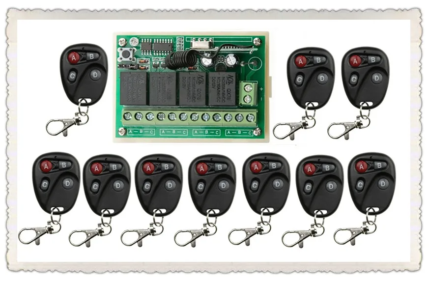 Беспроводной телефон с ресивером и 10 передатчиками для бытовых приборов, ворот гаража, 12 В постоянного тока, 4 канала, 10 А