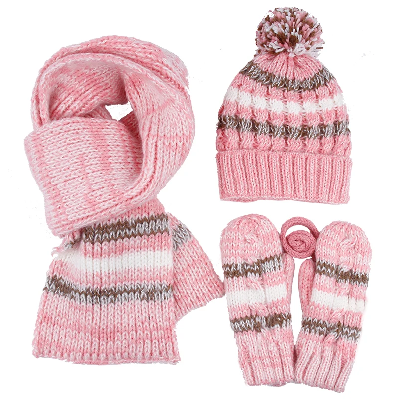 Женская зимняя трикотажная шапка с помпоном 3 шт.|scarf glove|hat scarf glovesknitted hat |