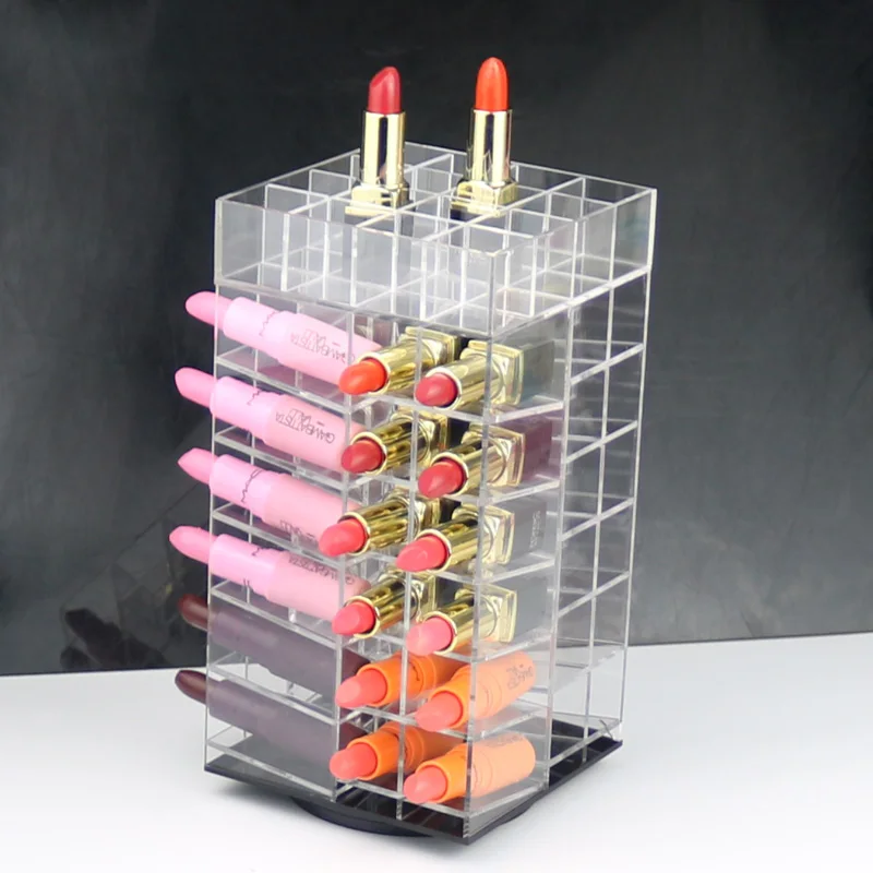

64 slots Lipstick Storage Rack Lip Gross Standing Showing Shelf Acrylic Rotating Frame Cosmetic Pen Storage Box Multi-function