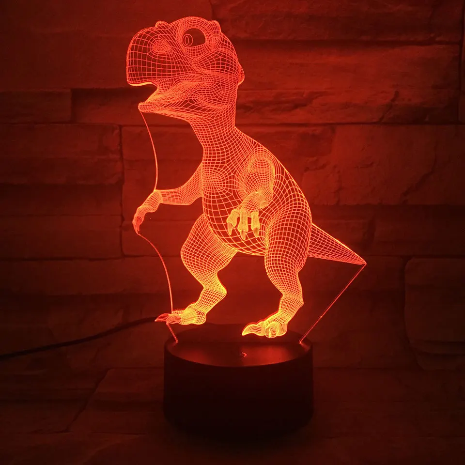3D LED тираннозавр Рекса ночник 16 видов цветов USB Кнопка акриловые оптические огни