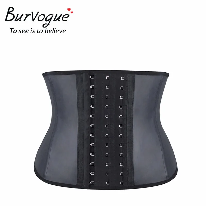 Женский латексный корсет Burvogue Черный с плотным контролем девять стальных костей