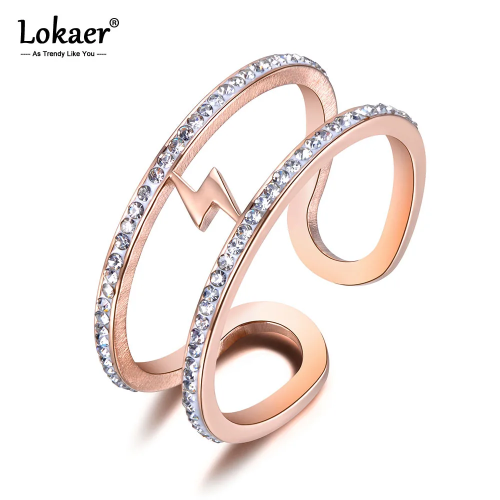 Lokaer Lightning дизайн кольца из титана и стали Роскошные розовое золото цвет микро Стразы паве обручальное кольцо для женщин Anillo R19002