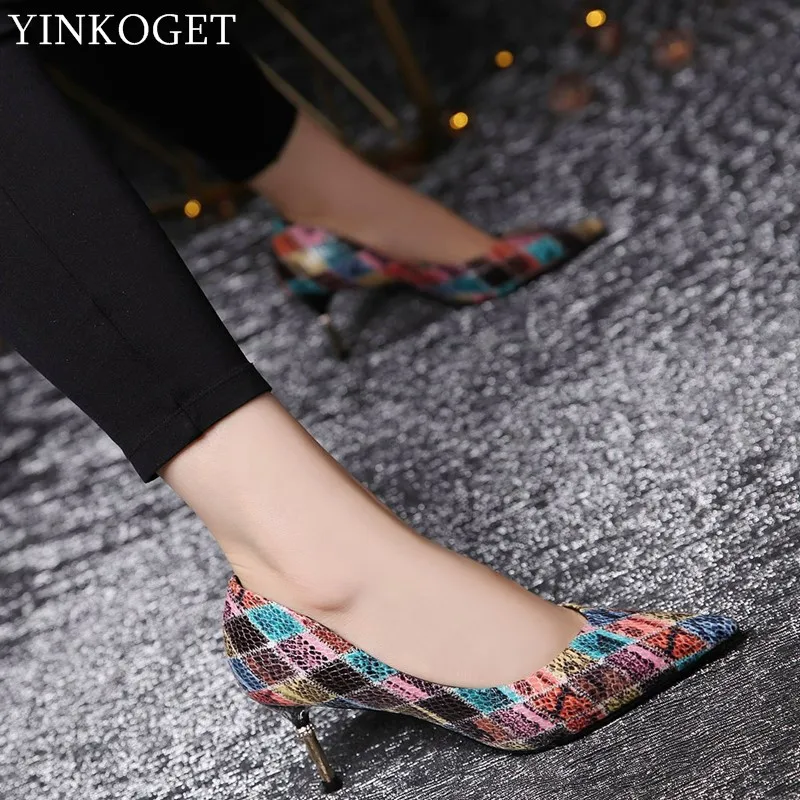 YINKOGET/модные брендовые вечерние женские туфли на высоком каблуке из
