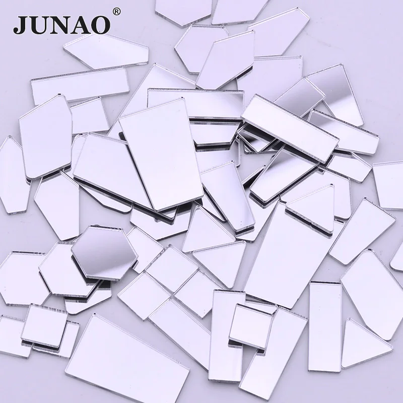JUNAO, 20 шт., разные размеры, прозрачные зеркальные Акриловые стразы, аппликация, не Швейные, хрустальные зеркальные скрапбукинги, плоская задняя часть, Стразы для одежды