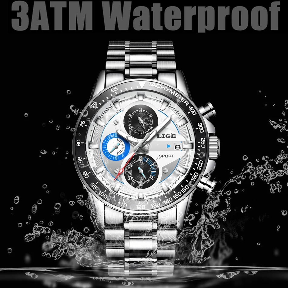 Men Watches Top Luxury Brand LIGE Business Fashion Waterproof Watch Sports Leisure Full Steel Quartz Relogio Masculino | Наручные часы