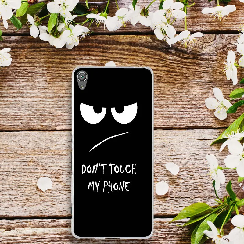 И надписью «Don't Touch My Phone»(не трогай мой принт Мягкий Силиконовый ТПУ чехлы накладки для Sony Xperia E3 E5 T3 M2 M4 M5 чехол XA; XZ Z Z1 Z2 Z3 Z4 Z5 компактный