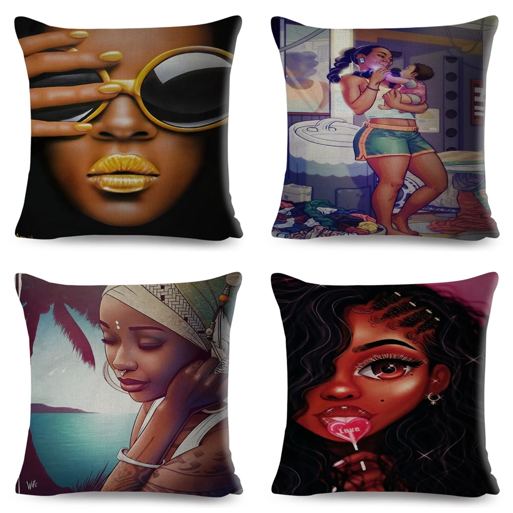 Красивая Африка Девушка Подушка Чехол Декор красочный мультфильм чехол для