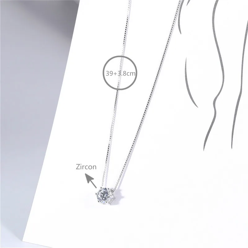 

Real 925 Sterling Silver Cubic Zirconia Necklace Women Box Chain Fine Jewelry Wedding lady student flyleaf surprise price