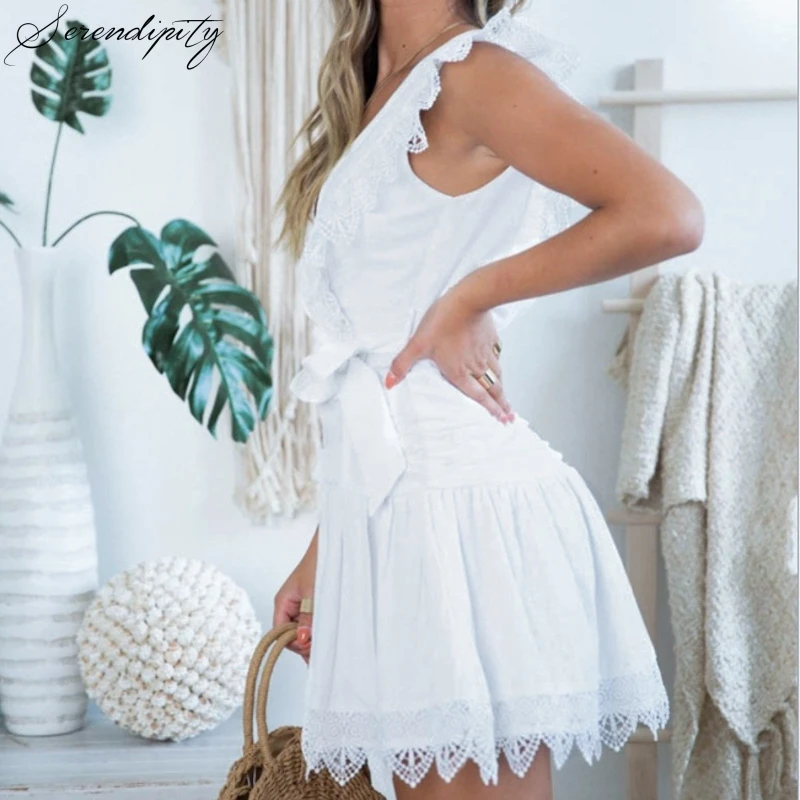 SRDP женское платье с оборками и кружевным подолом ТРАПЕЦИЕВИДНОЕ сексуальное