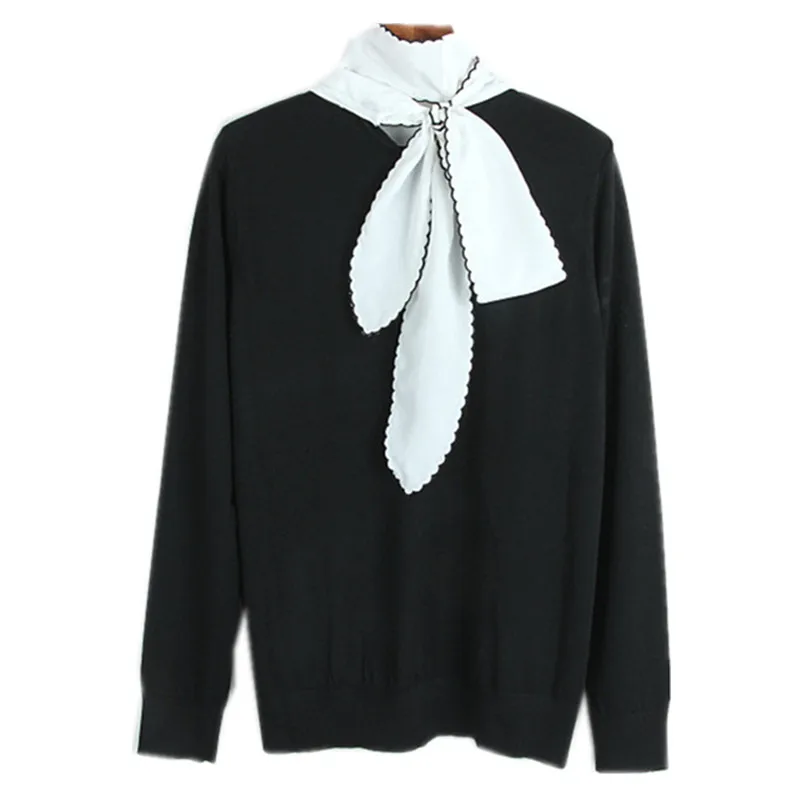 Fashion Runway Sweater 2017 Winter Women Christmas Sweaters Cute Office Bow Collar Black Knitted blouse Wool female pullovers | Женская