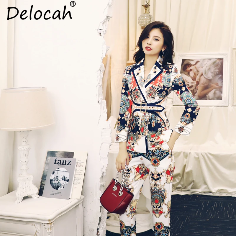 Delocah, Осенний Женский комплект, костюмы, модный дизайн, длинный рукав, Ретро стиль, темперамент, тренд, длинные штаны, комплект из двух предметов