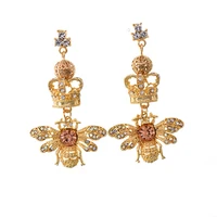 women fashion queen vintage earrings baroque crown bee insect earrings metal statement dangle earrings wedding party jewelry