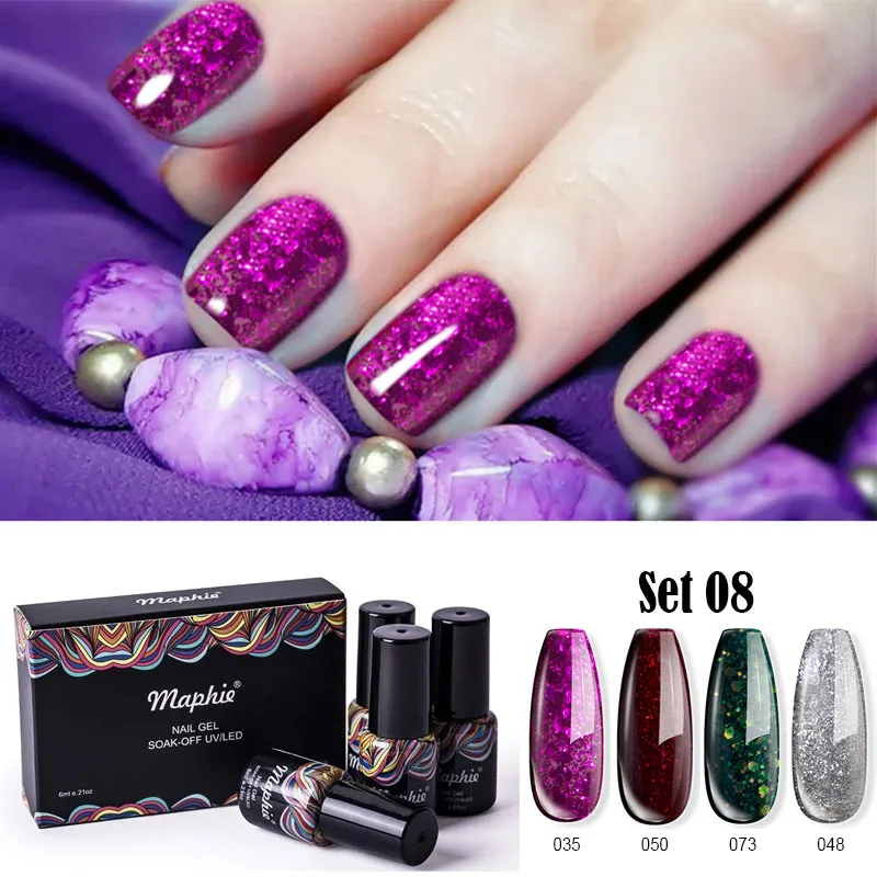 set 08 Maphie, 4 шт./лот, красный цвет, Гель-лак для ногтей, набор с коробкой, блестящий блеск, УФ лак для ногтей, лак, стойкий светодиодный Гибридный гель - Цвет: set 08
