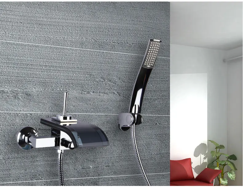 Настенный кран для душа с водопадом стеклянный набор ванная комната ручная