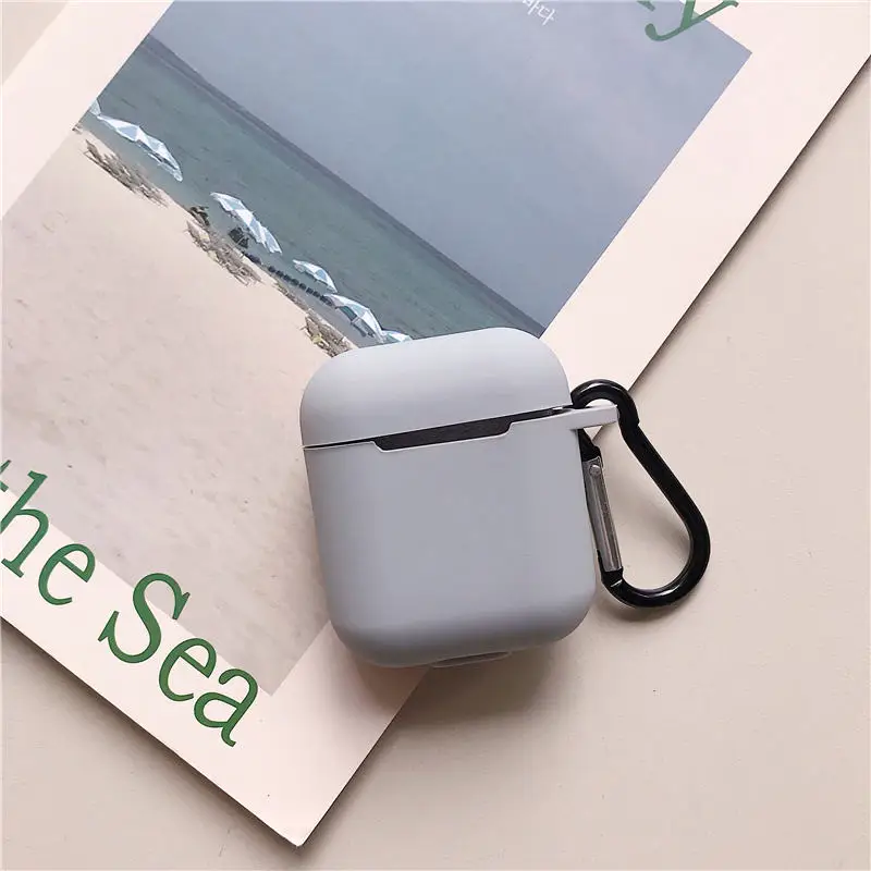 Серый Жидкий силикон чехол для apple Airpods противоударный наушники защитная крышка Водонепроницаемый милый гарнитуры аксессуары с брелок - Цвет: Серый