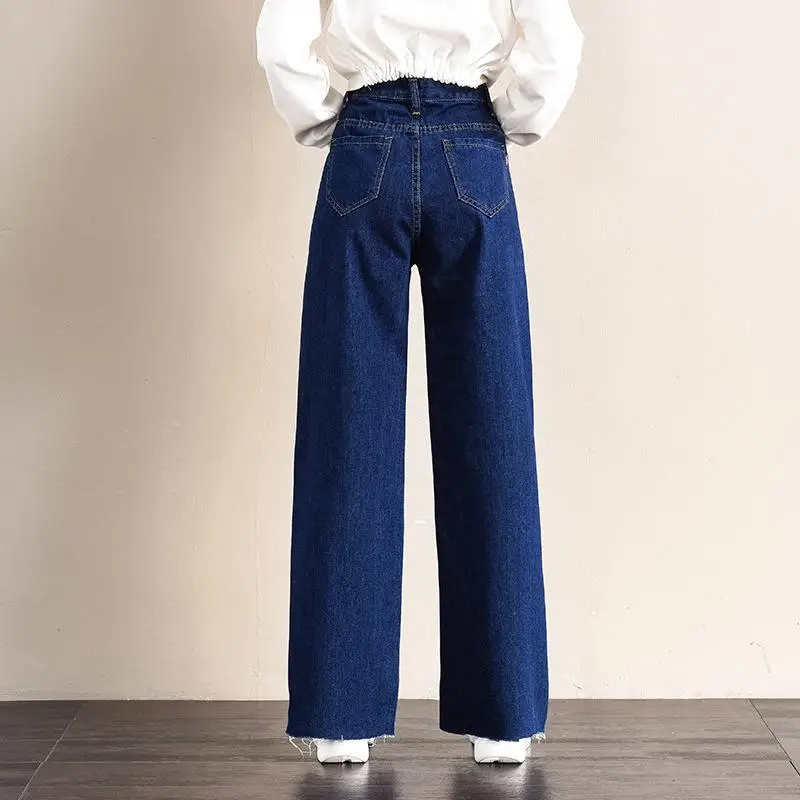 Женские джинсы с высокой талией синие широкой большие размеры 32 2019|Широкие