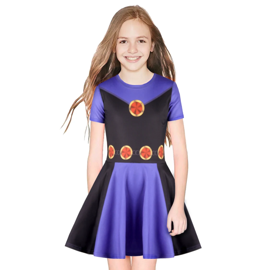 Raisevern Summer Short Sleeve Dress For Kids Girl Cosplay Purple Dot Print Fashion Cute Halloween Party Costume | Детская одежда и