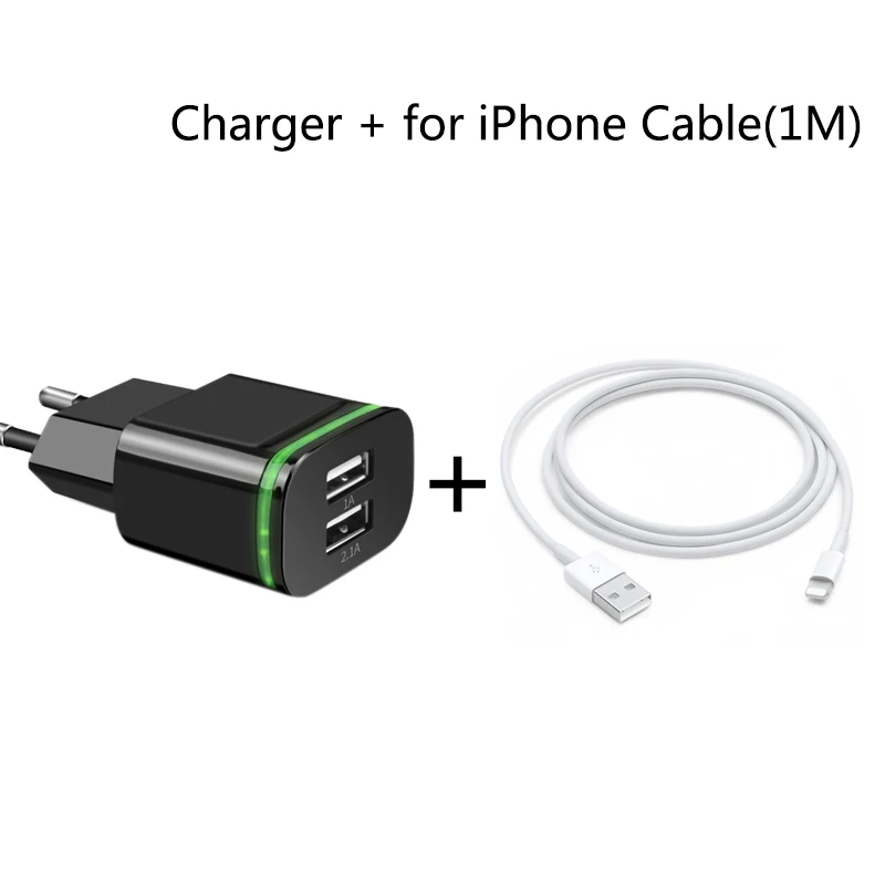 CinkeyPro 2-Порты USB Зарядное устройство для XiaoMi iPhone 7 8 Светодиодная лампа Samsung 5 V/2.1A, ВЫСОКАЯ ЧЁТКОСТЬ, быстро заряжающийся мобильный телефон, Универсальный переходник для розетки - Тип штекера: for iPhone Black