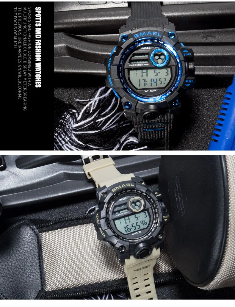 Мужские часы спортивные военные SMAEL S Shock Relojes Hombre повседневные светодиодный цифровые наручные часы водонепроницаемые 1545D спортивные часы с будильником