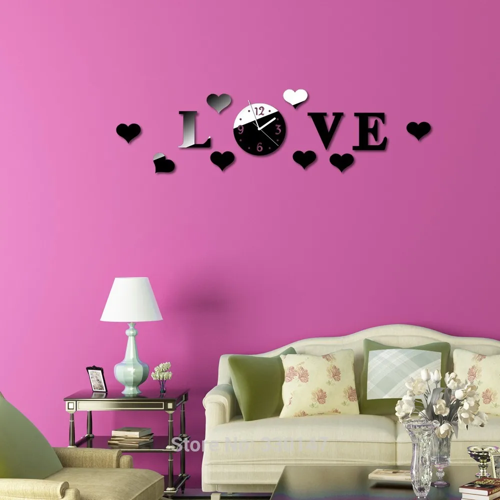 Mirror Wall Clock LOVE Acrylic Sticker Modern Design with Self-adhesive Glue Home Decoration For Bedroom Living Room DIY Mural | Дом и сад