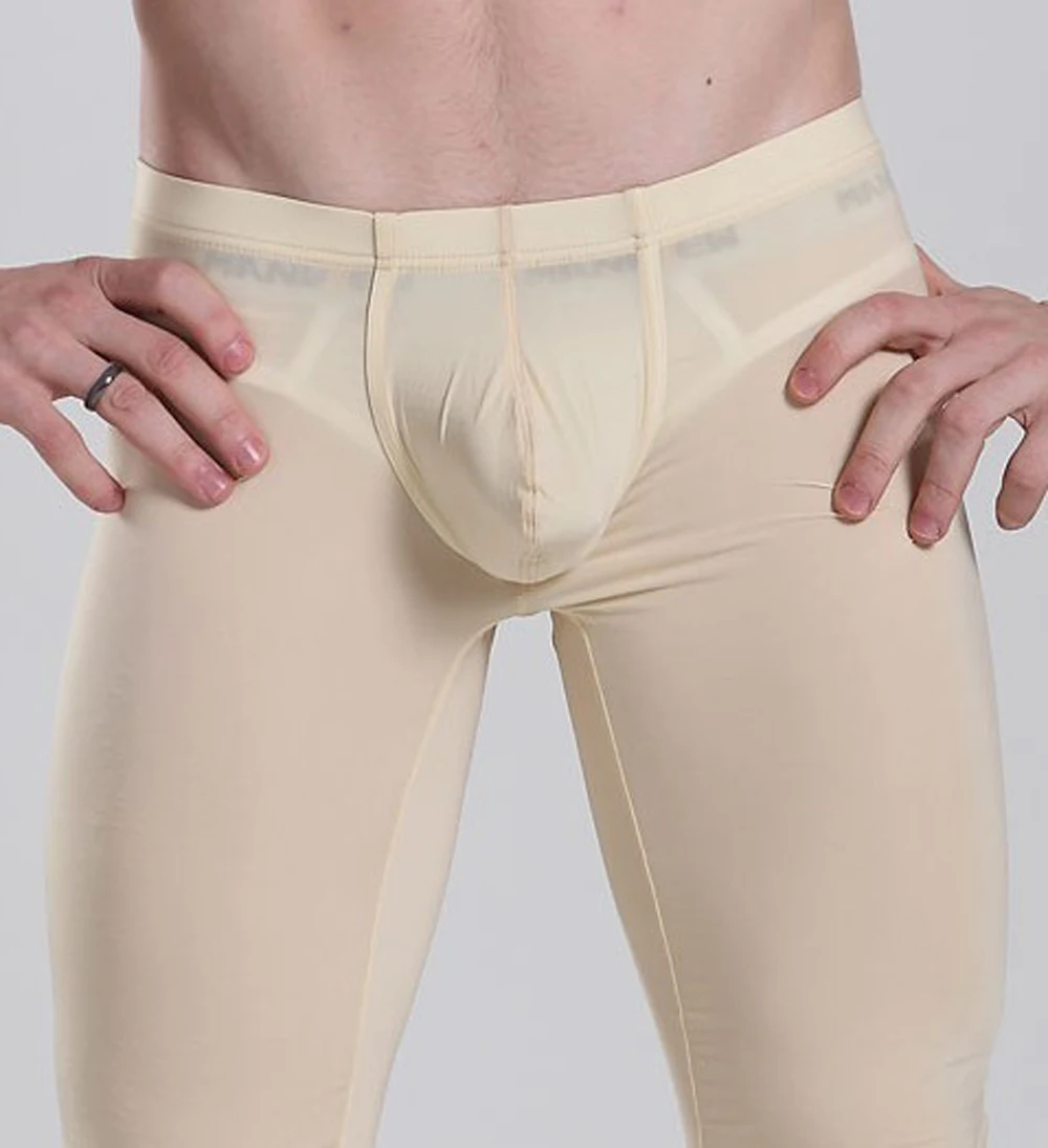 Мужские прозрачные Капри сексуальные шелковые брюки со льдом низкая талия пять