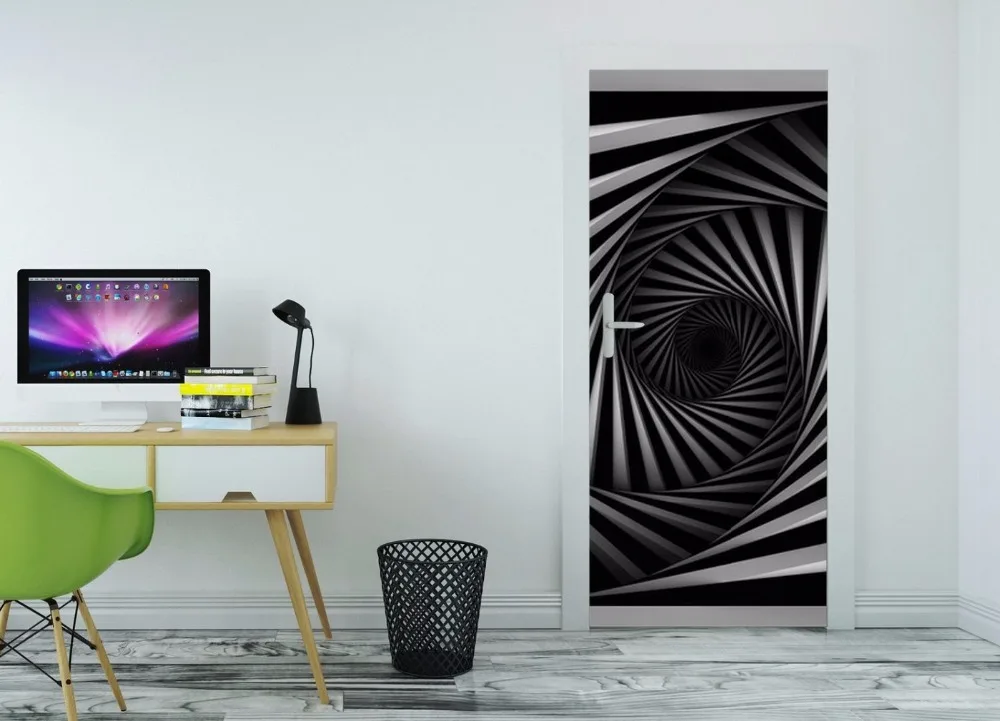 3D Черно белые спиральные Настенные обои для дверей фотообои настенные наклейки