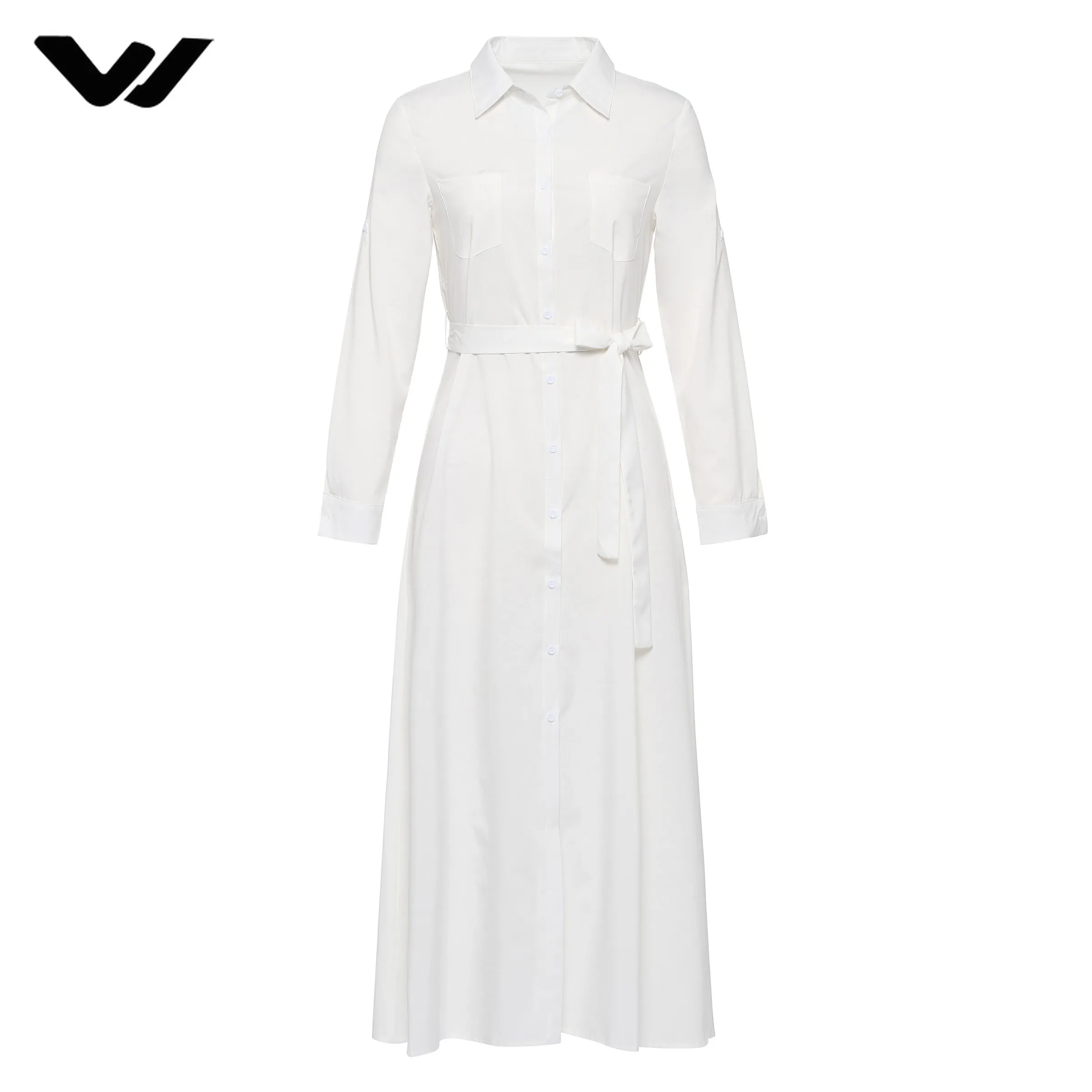 Pure White Split Sexy Dress Women 2018 New Fall Button Waist Cotton Bandage Female Street Simple Shirt Dresses | Женская одежда