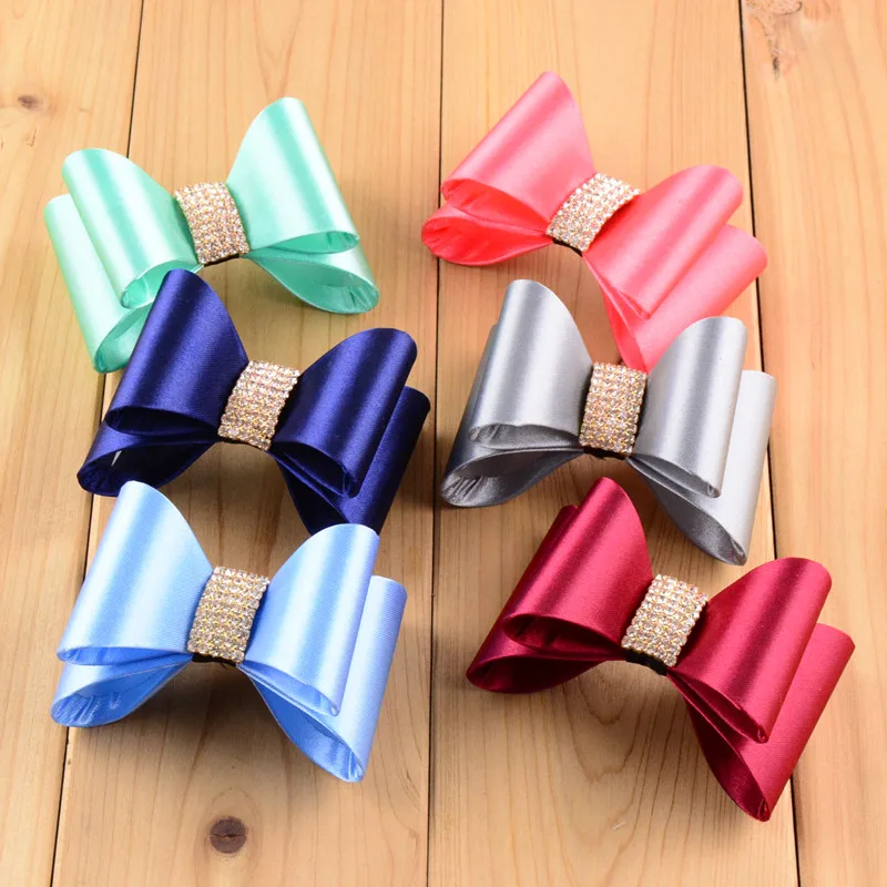 Бесплатная доставка однотонный 3D бант 3 2 дюйма без зажима блестящие супер