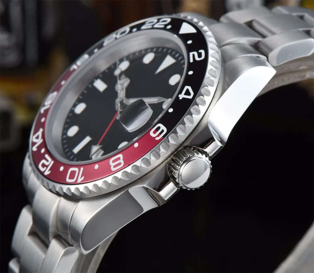 40 mm Corgeut GMT red and black bezel sapphire crystal glass sterile dial stainless steel for watch PEAL movement | Наручные часы