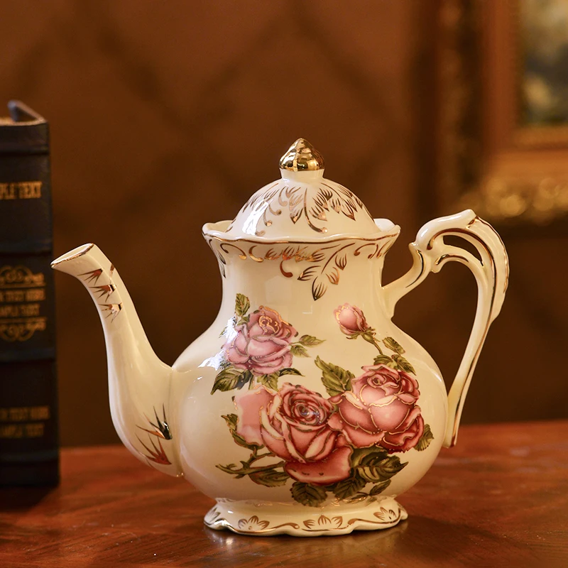 

Yolife 15pcs Chinese Classic Rose Ivory Porcelain Tea Ware Set Tea Pot Milk Jar Sugar Jug Tea Cups Saucers for Wedding Gifts