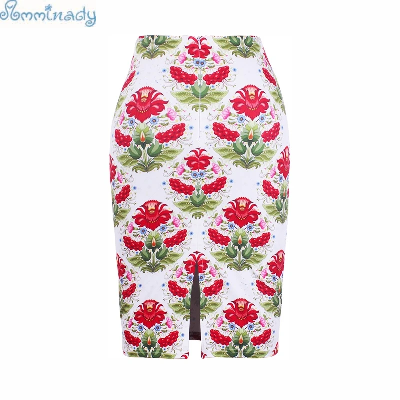Женская юбка-карандаш красная с цветочным принтом миди-юбка в западном стиле