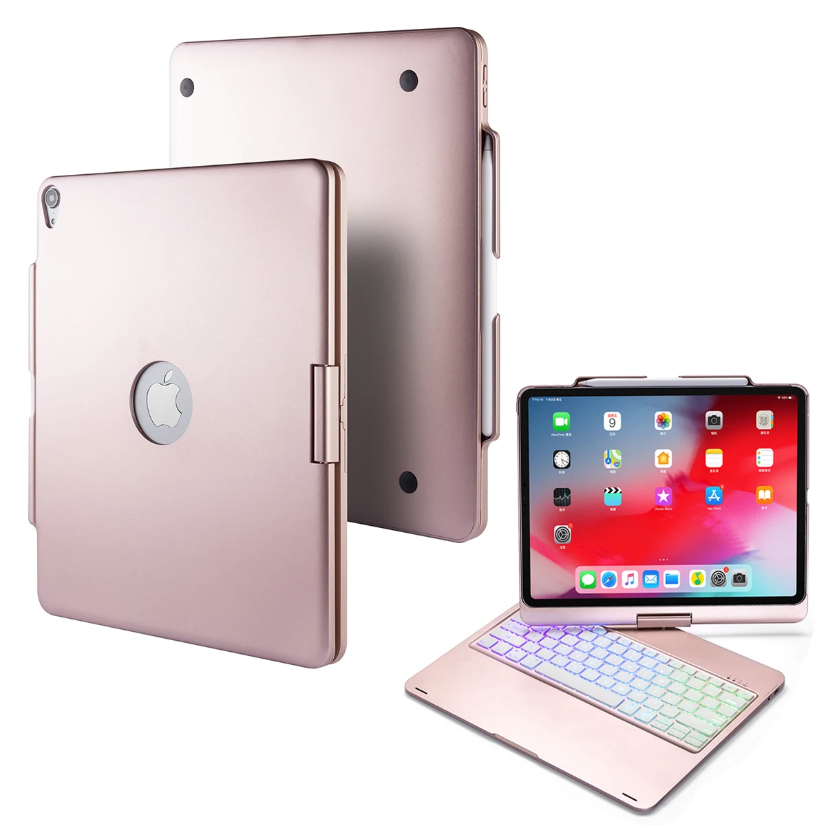 Чехол для iPad Pro 12,9 дюйма, 7 цветов, с подсветкой, Bluetooth, клавиатура, вращение на 360 градусов, откидная подставка, чехол для смартфона, ноутбука, планшета