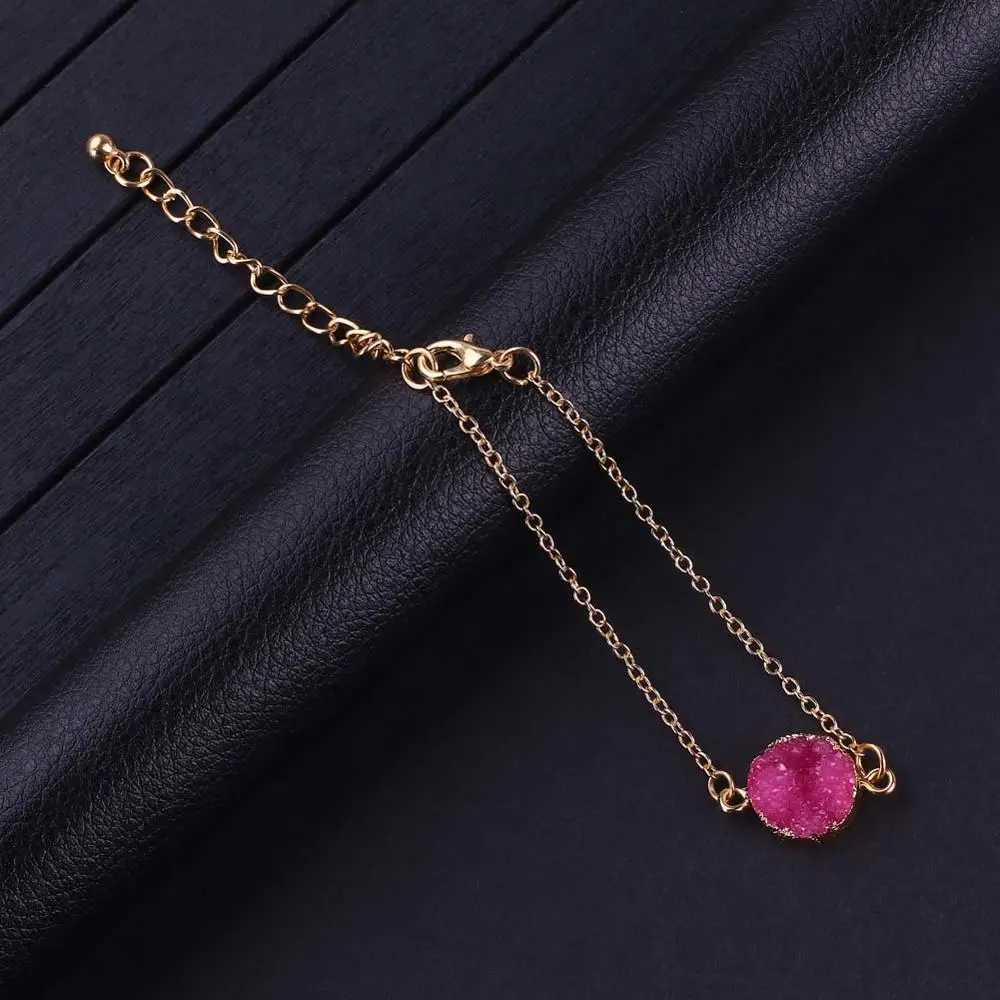 Rose Red Модная простая Золотая цепочка, браслет, трендовая круглая смола, друза, очаровательный браслет для женщин, регулируемый, для женщин, на заказ, ювелирные изделия, вечерние, подарок - Окраска металла: Rose Red