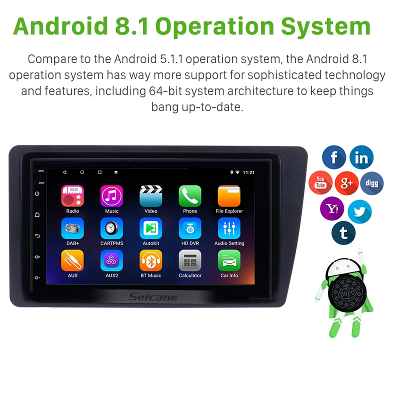 Seicane " Android сенсорный экран 1080P Bluetooth wifi Автомобильный gps Мультимедиа для 2001 2002-2005 Honda Civic Поддержка Зеркало Ссылка DVR