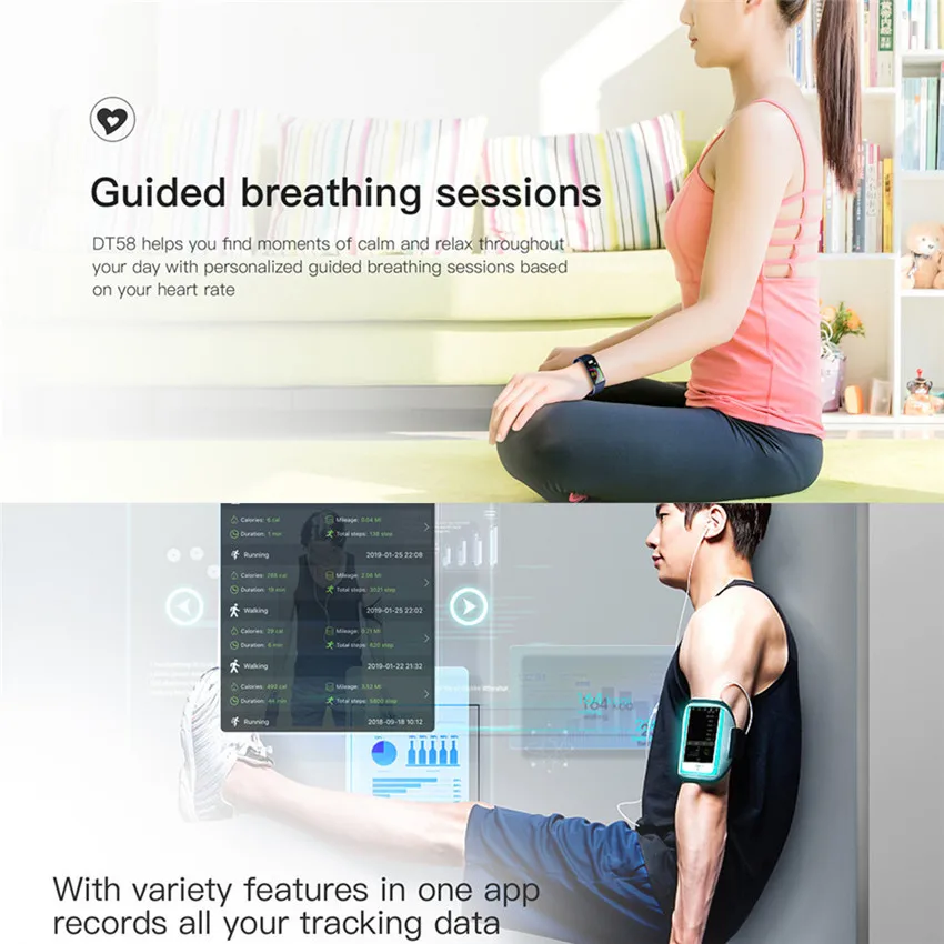 ASKMEER Smart Wristband Large Screen IP68 Bracelet ECG Heart Rate Blood Pressure Monitor Smartwatch for Android IOS | Электроника