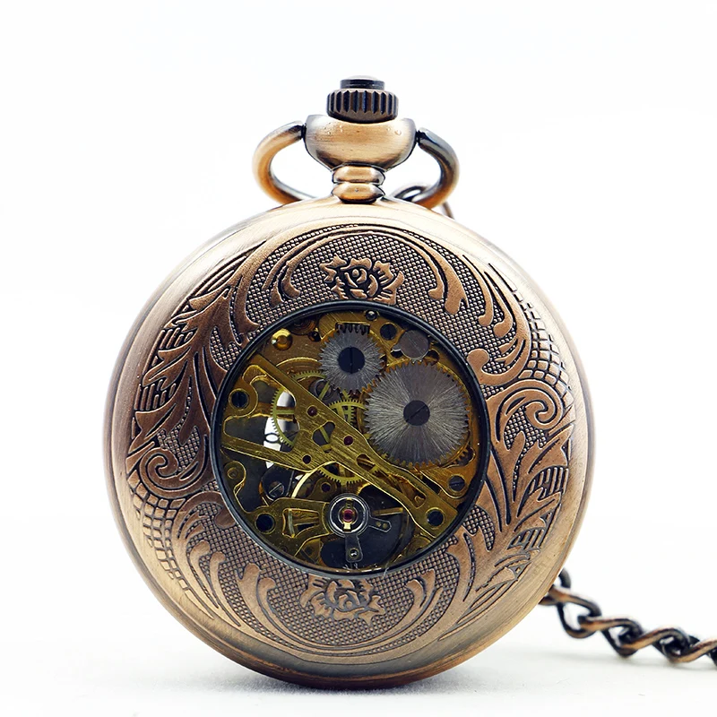 Red Antique Steampunk Roman Numerals Dial Manual Winding Mechanical Pocket Watch Vintage Gentleman Pendant Accessory Clock