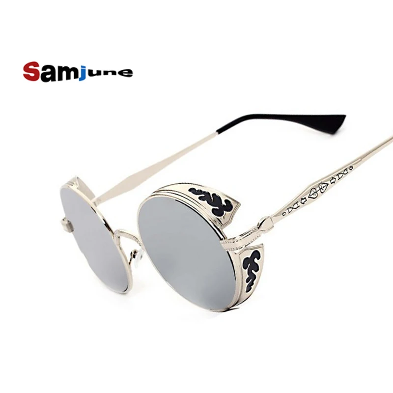 

Samjune Retro Steampunk Sunglasses For Women Men, Vintage Round Metal Punk Mirror Sun Glasses oculos de sol feminino