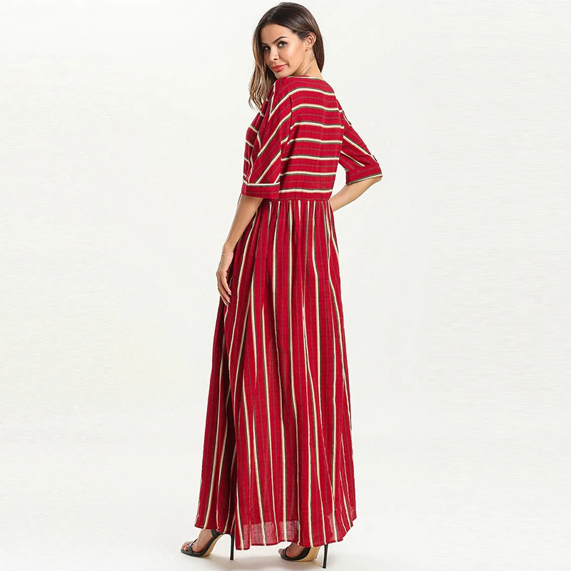 Женское мусульманское платье в полоску Jubah элегантное макси с длинным рукавом