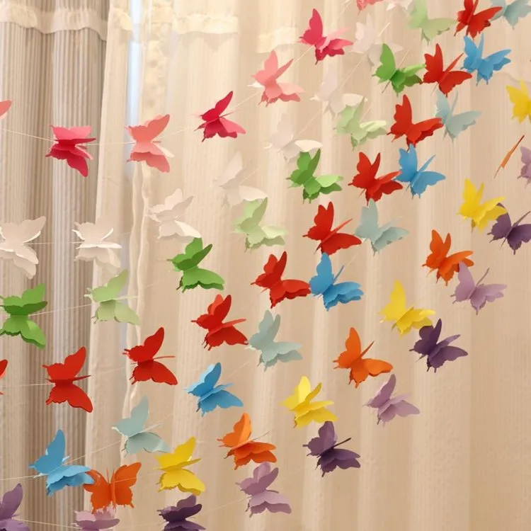 3D Бумага бабочка гирлянда подвесные украшения для вечеринки Радуга бандаж