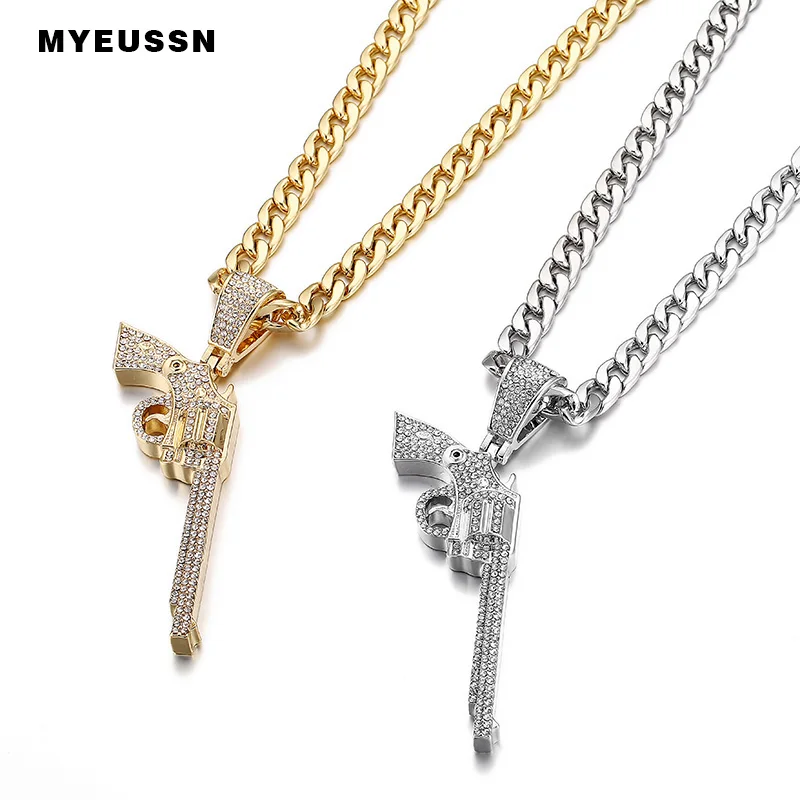 Ожерелье с подвеской-револьвером мужское украшение в ковбойском стиле хип-хоп со