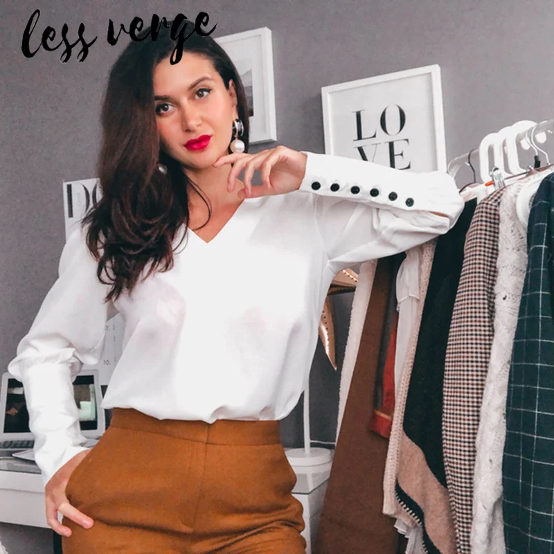 Элегантная белая женская блузка lessverge с v образным вырезом на пуговицах Женский