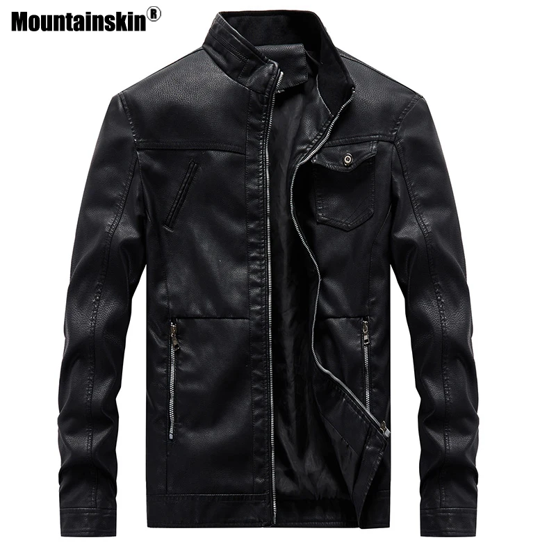 Мужские кожаные куртки Mountainskin мотоциклетное пальто из искусственной кожи