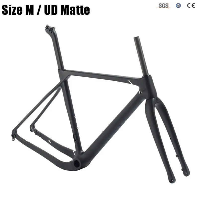 Size M Black Matte Гравия велосипедная Рама плоское крепление диск карбоновая дорога MTB полный карбоновая велосипедная Рама через ось 142*12 диск циклокросс гравия карбоновая рама - Цвет: Size M Black Matte