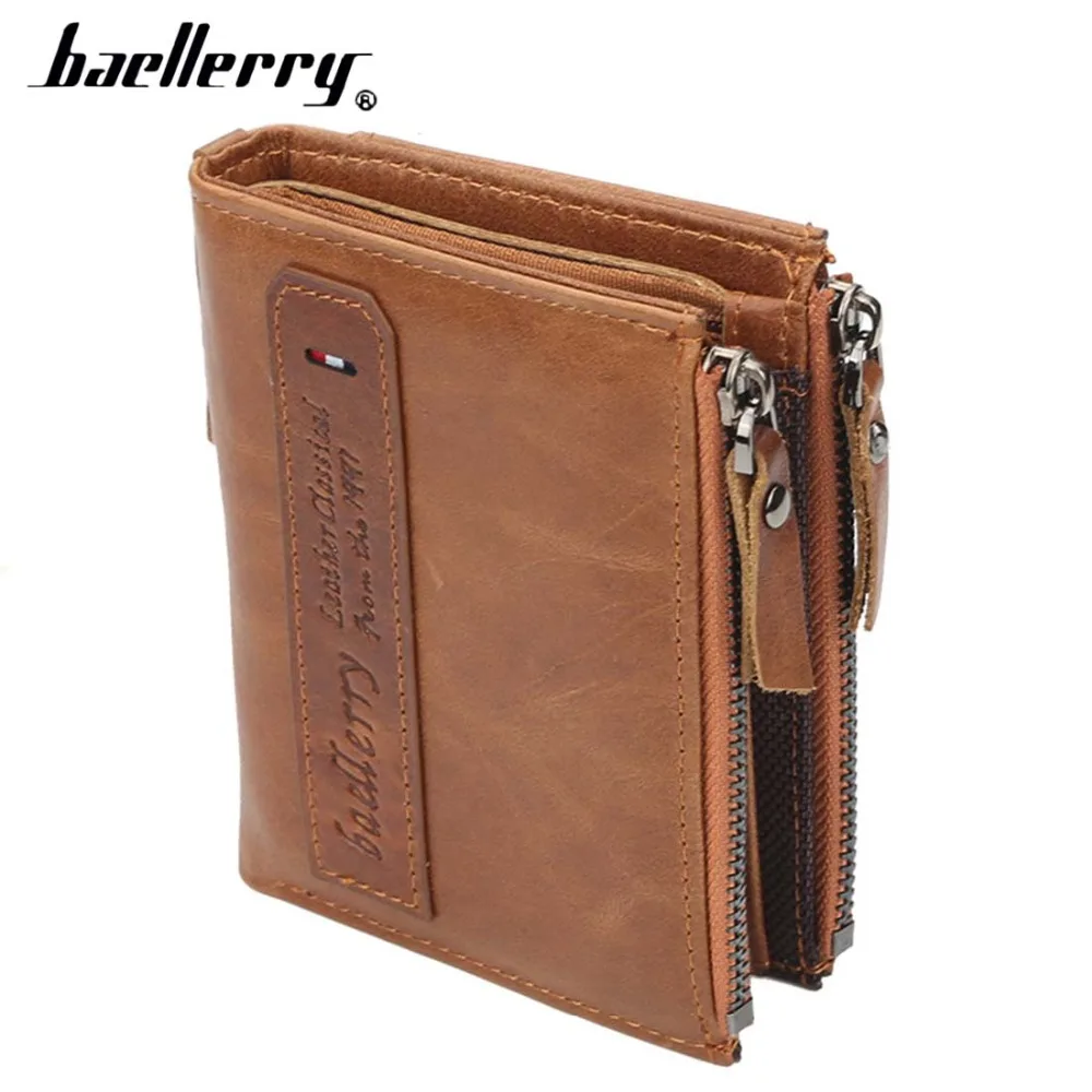 Мужские кошельки baellerry из натуральной коровьей кожи с двойной молнией держатель