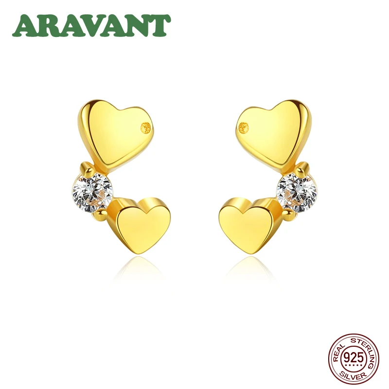 Серебро 925 Стерлинговое украшение с двойным сердцем серьги гвоздики для женщин